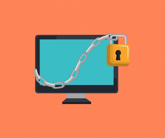 Photo of a computer protected by security and disaster recovery methods