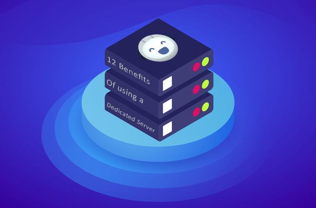 Vector image that illustrates 12 benefits of using a dedicated server