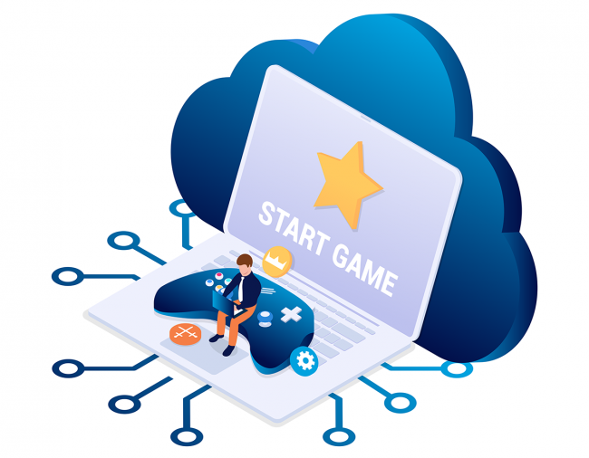 Vector image of a someone using cloud gaming and playing their game