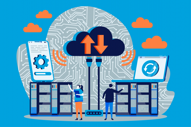 Vector image of a hybrid cloud computing visual