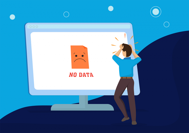Vector image of a screen saying no data as a result of a failed hard drive