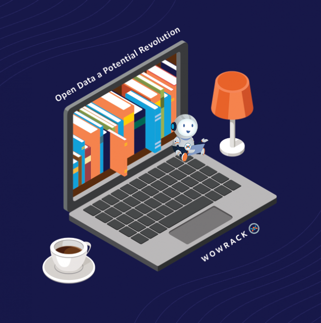 Lap top with books coming out of the screen to symbolize open data